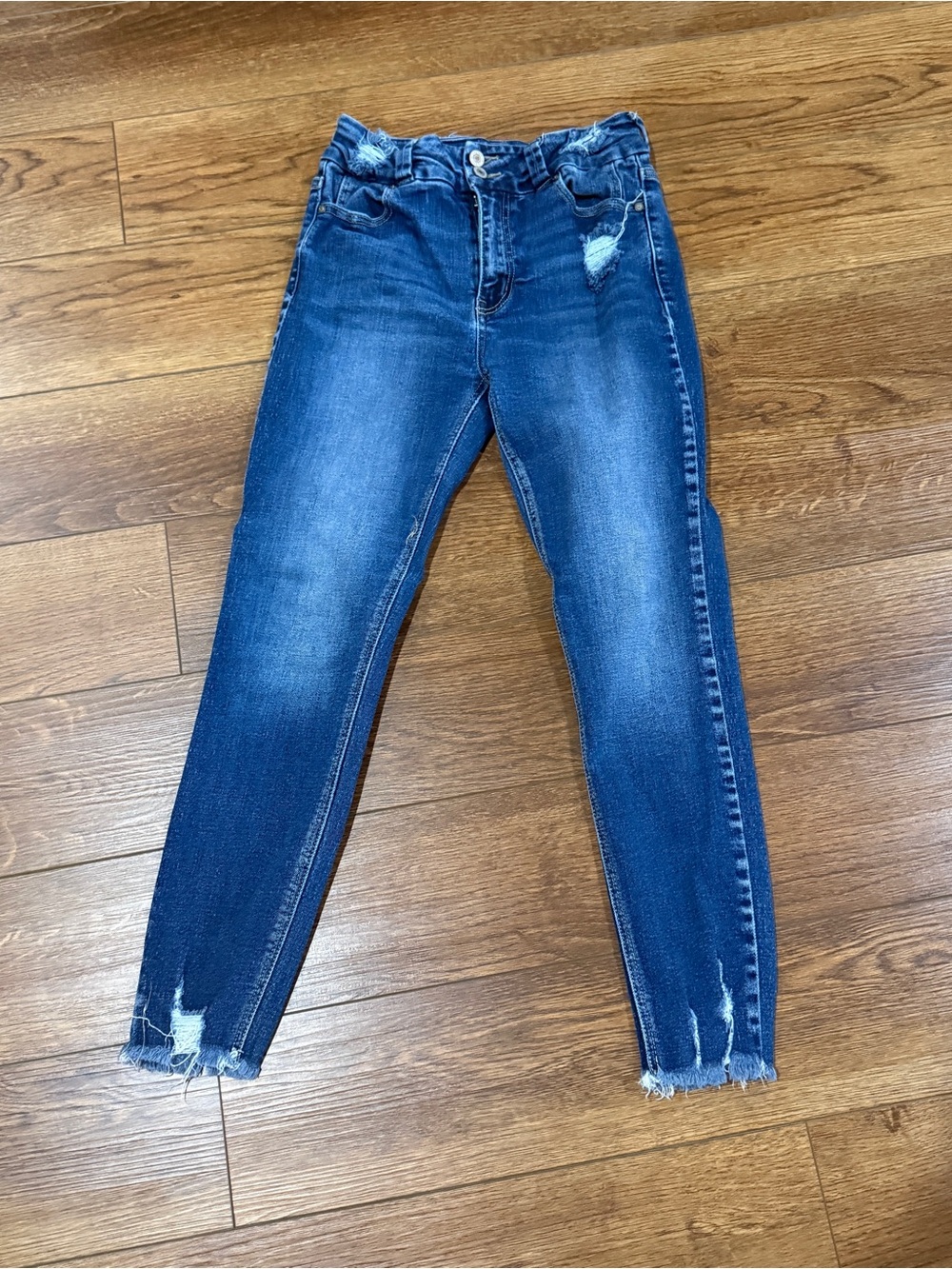 KanCan Dark Blue Skinny Jeans with Distressed Hem